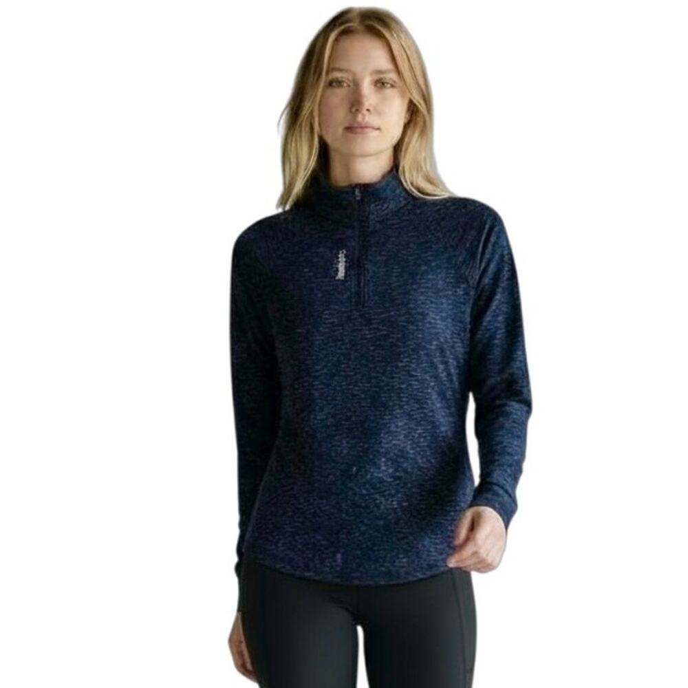 Reebok Women's Performance Quarter Zip Shirt XS Navy Blue Long Sleeve Space Dye